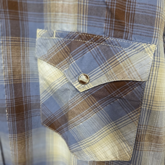Roper Men's Blue And BrownPlaid Shirt With Pearl Snap Buttons Size XL - Picture 2 of 6
